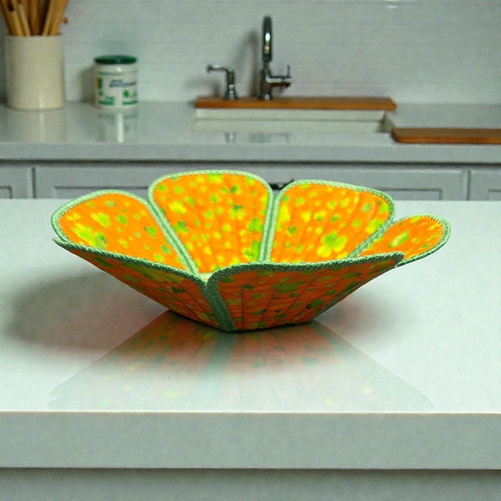 Hand Crafted Basket Center Piece Bowl Quilted 8 round x 3 in tall Shamrock